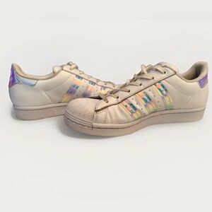 Adidas Superstar Holographic Women’s Size 6.5 White W/ Reflective Purple Stripes